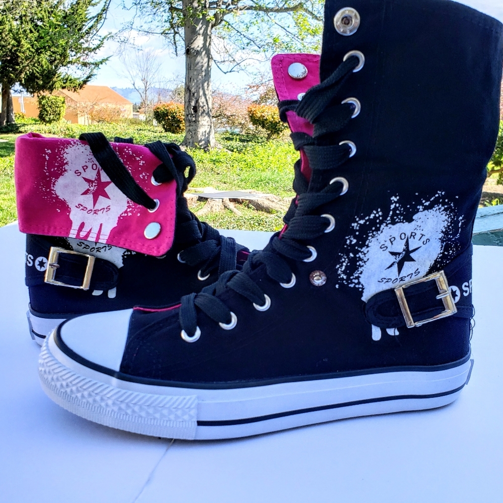 Pink Lace Up 2-in-1 Boots & Sneakers